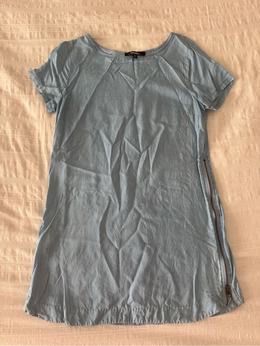 Cove Pale Blue Short Sleeve Mini Dress with Side Zip Detail